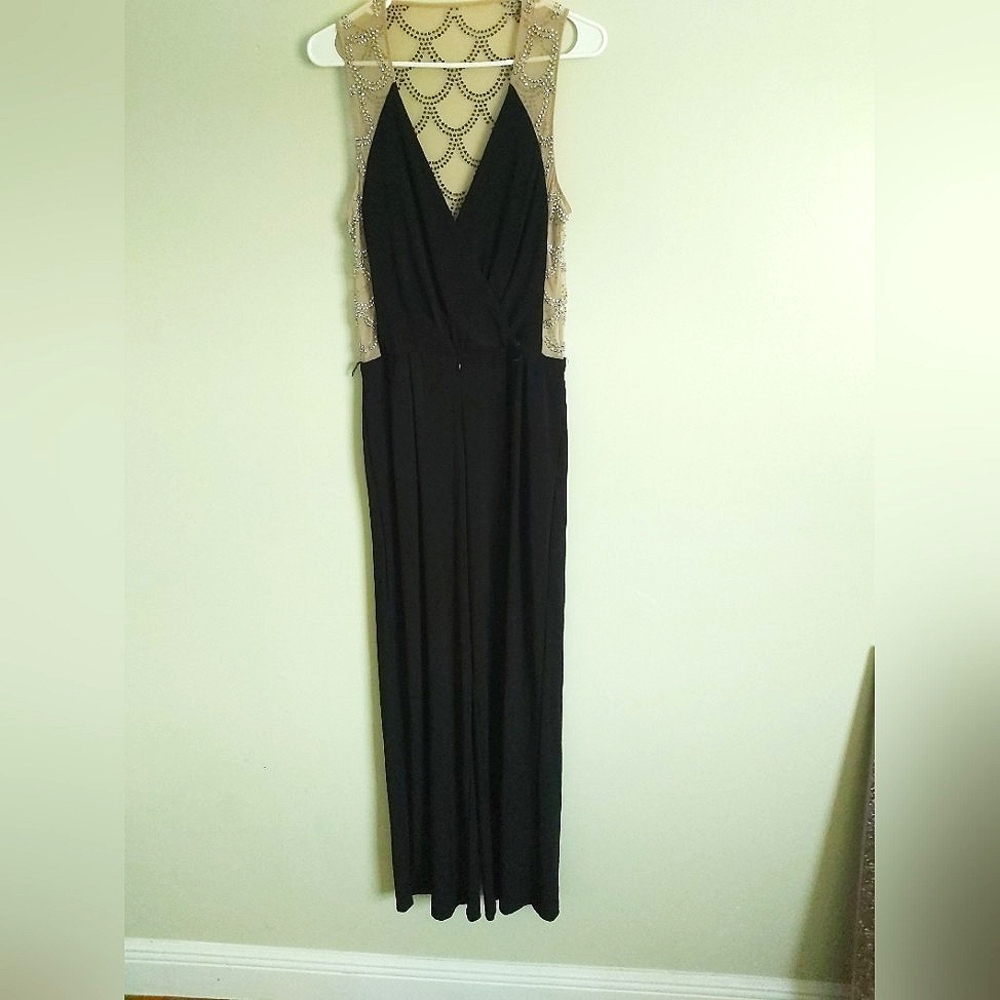 XSCAPE Mesh sequin jumpsuit